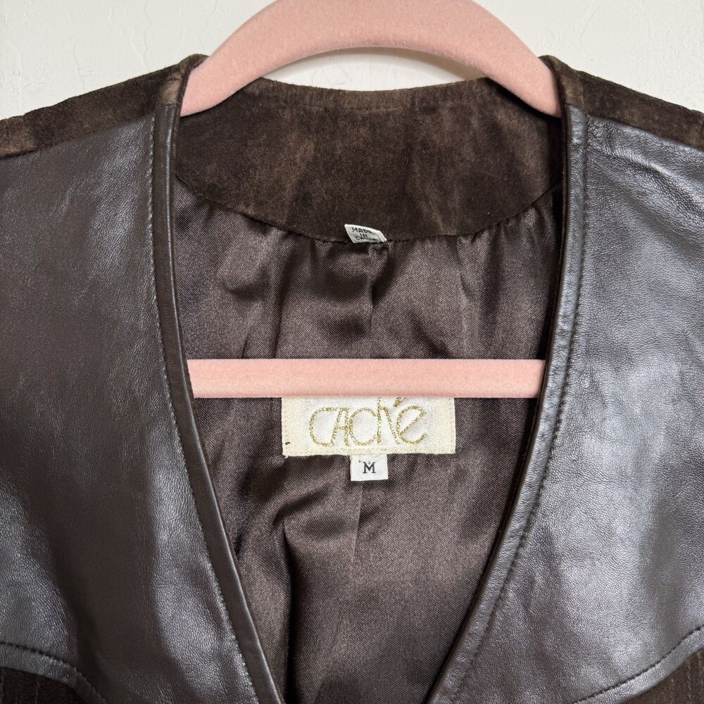 Vintage Cache Size M Suede Vest Chocolate Brown Longline Western Bobo Festival - Picture 10 of 16